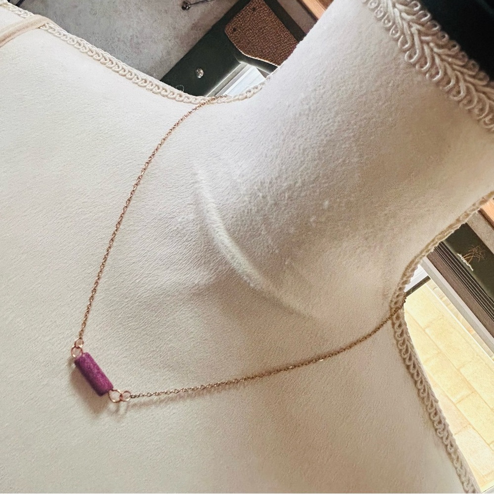 Handcrafted plum painted bar pendant on chain necklace